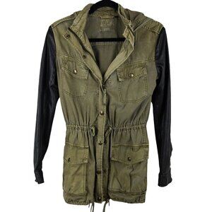 Aritzia Talula XXXS Green & Black Hooded Utility Jacket‎ With Drawstring Waist